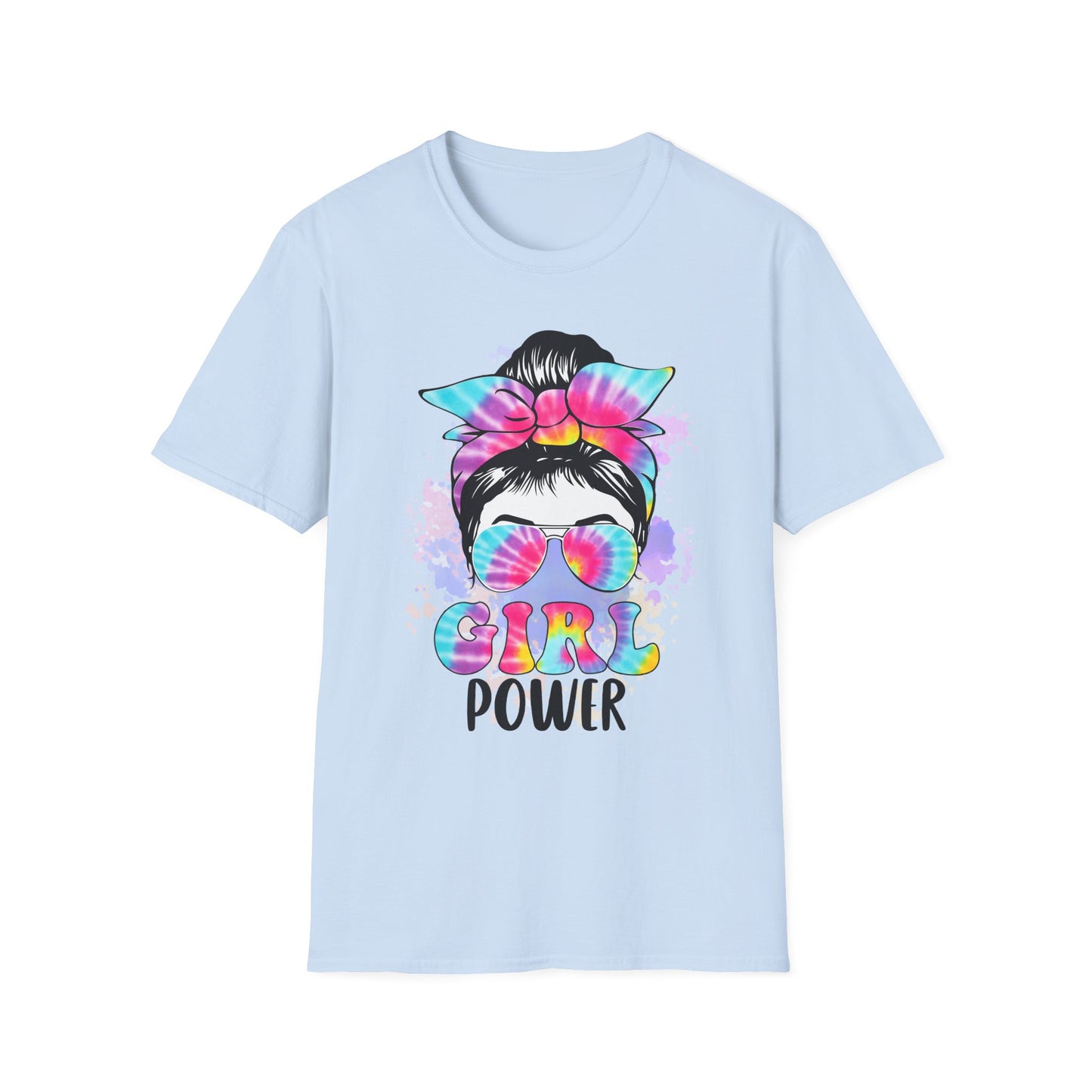 Colorful Girl Power T-Shirt | Cute Graphic Tee, Summer Fashion, Gift for Friends, Feminism Apparel, Casual Outfit Light Blue