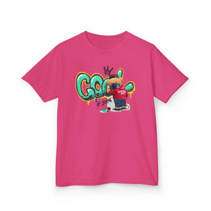 Cool Kids Heavy Cotton Tee, Fun T-Shirt for Children, Street Art Style Tee, Playful Graphic Shirt, Perfect for Birthdays and Everyday Wear Heliconia