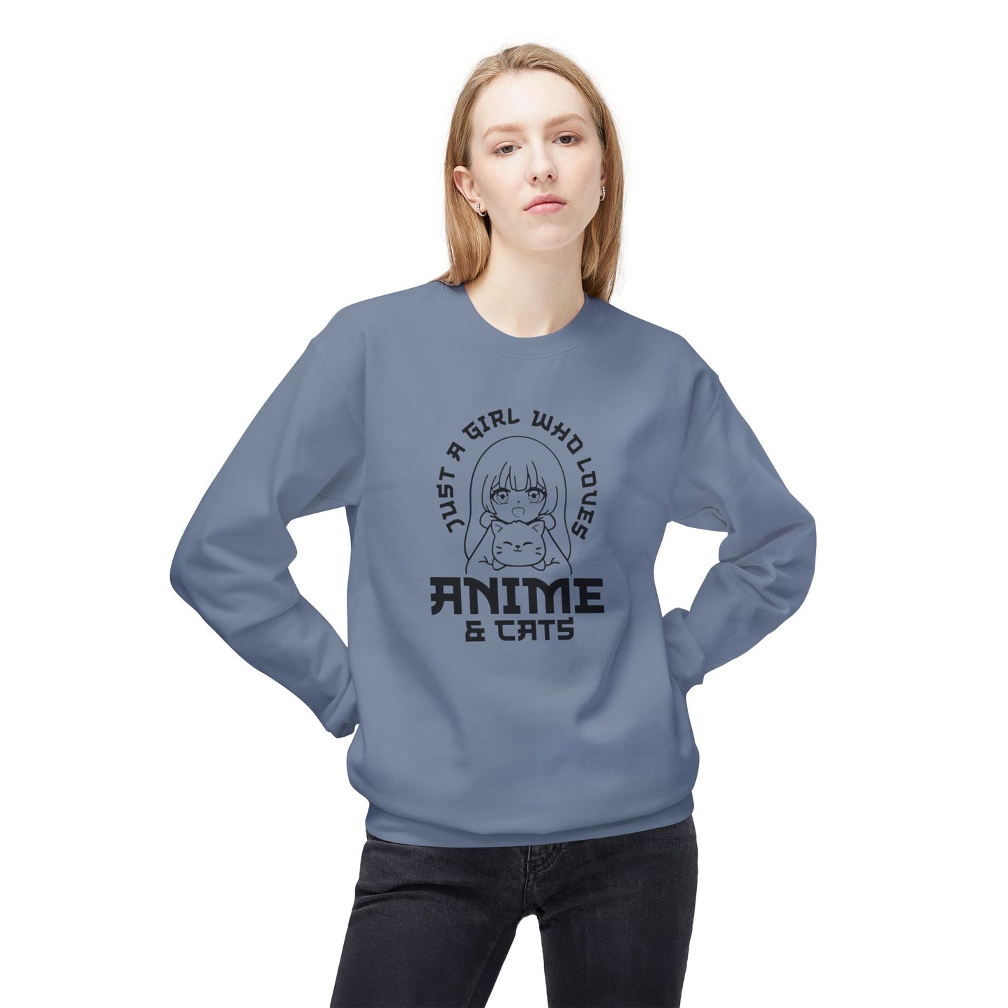 Anime & Cats Crewneck Sweatshirt, Cozy Gift for Anime Lovers, Cat Lover Apparel, Cute Anime Sweatshirt, Perfect for Casual Days