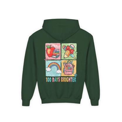 Youth Hoodie with Colorful Design – Perfect for Kids, Back to School, Gifts, Everyday Wear, Fun Celebrations, 100 Days Brighter