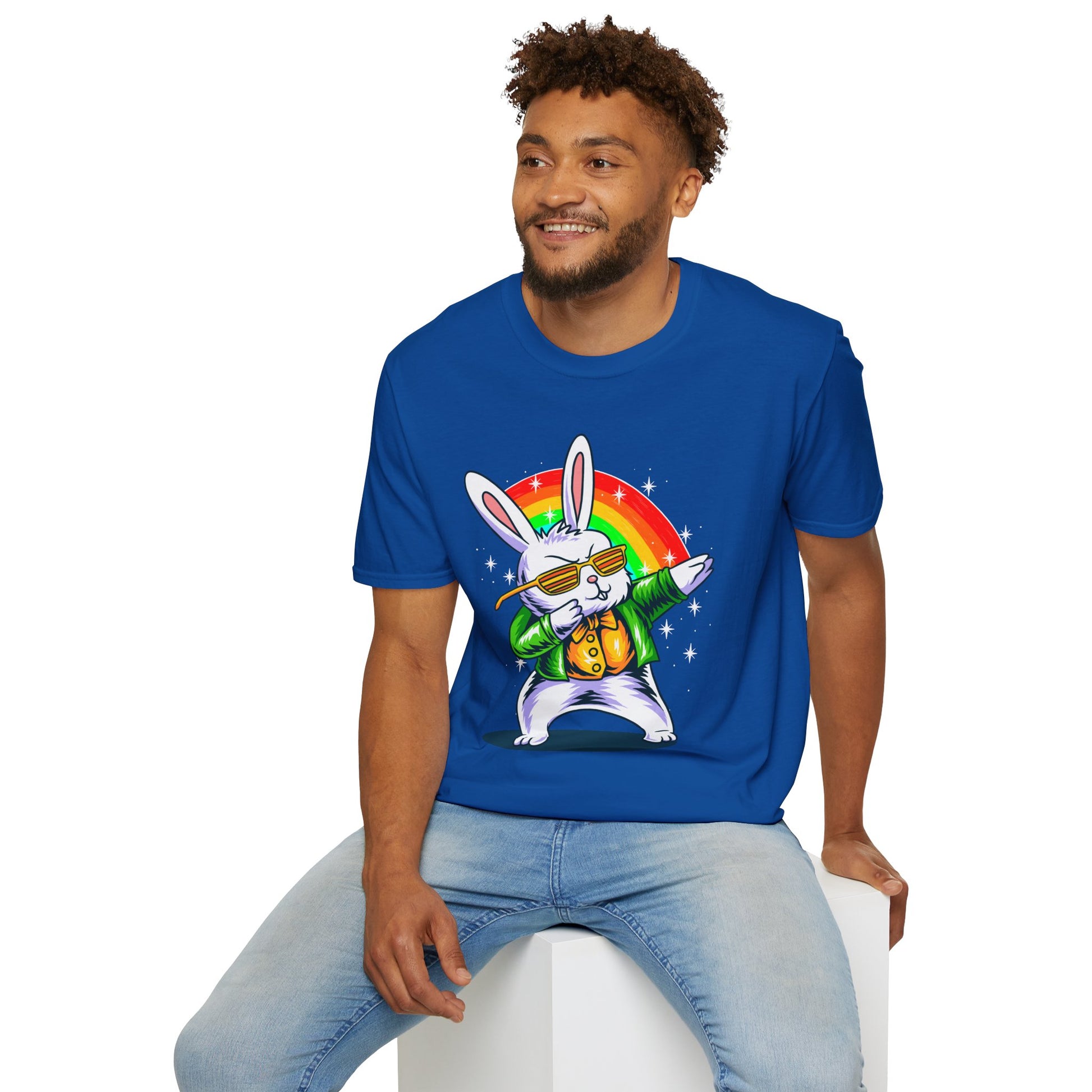 Rainbow Rabbit Cool Vibes Unisex T-Shirt, Fun Gift for Animal Lovers, Perfect for Parties, Birthdays, and Everyday Wear