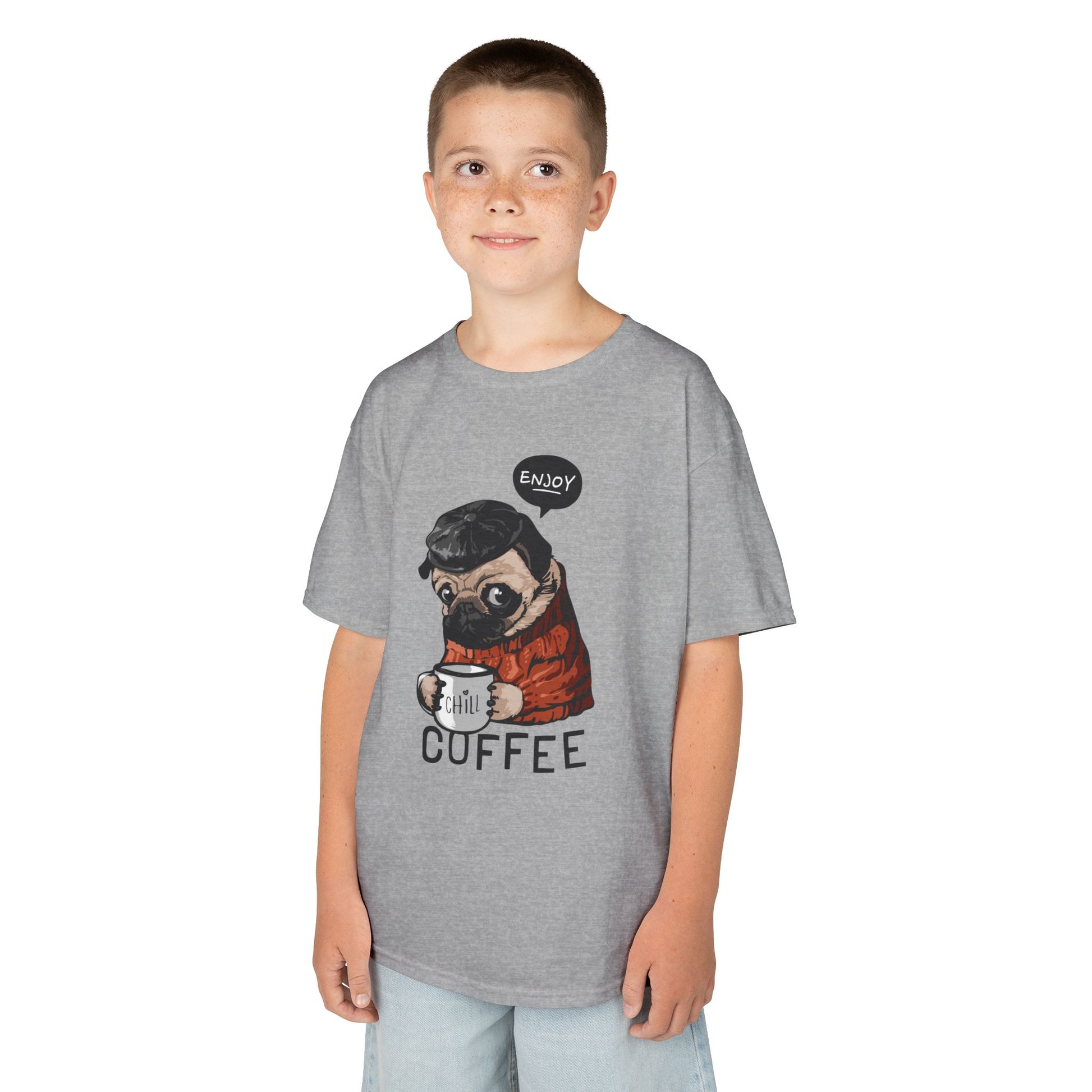 Coffee Lover Kids Tee, Cute Animal T-Shirt, Perfect Gift for Birthdays & Holidays, Funny Dog Design, Comfortable Everyday Wear