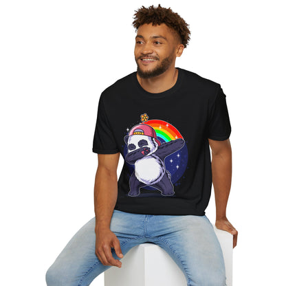 Rainbow Panda Unisex Softstyle T-Shirt, Cute Panda Tee, Gift for Animal Lovers, Fun Casual Wear, Birthday Present, Streetwear Fashion