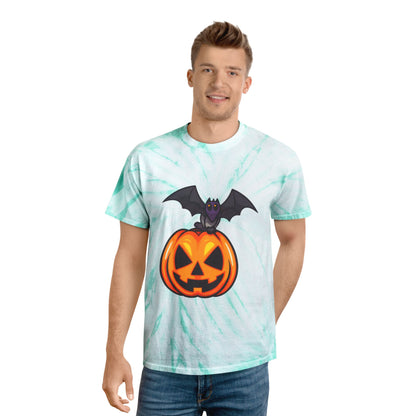 Halloween Tie-Dye Tee with Bat and Pumpkin, Fun Graphic T-Shirt for Fall, Spooky Season Apparel, Casual Wear, Unique Gift Idea - Cozy Kawaii LLC
