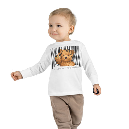 Adorable Toddler Long Sleeve Tee with Barcoded Puppy Design, Cute Kids' Casual Wear, Baby Shower Gift, Birthday Gift, Everyday Use