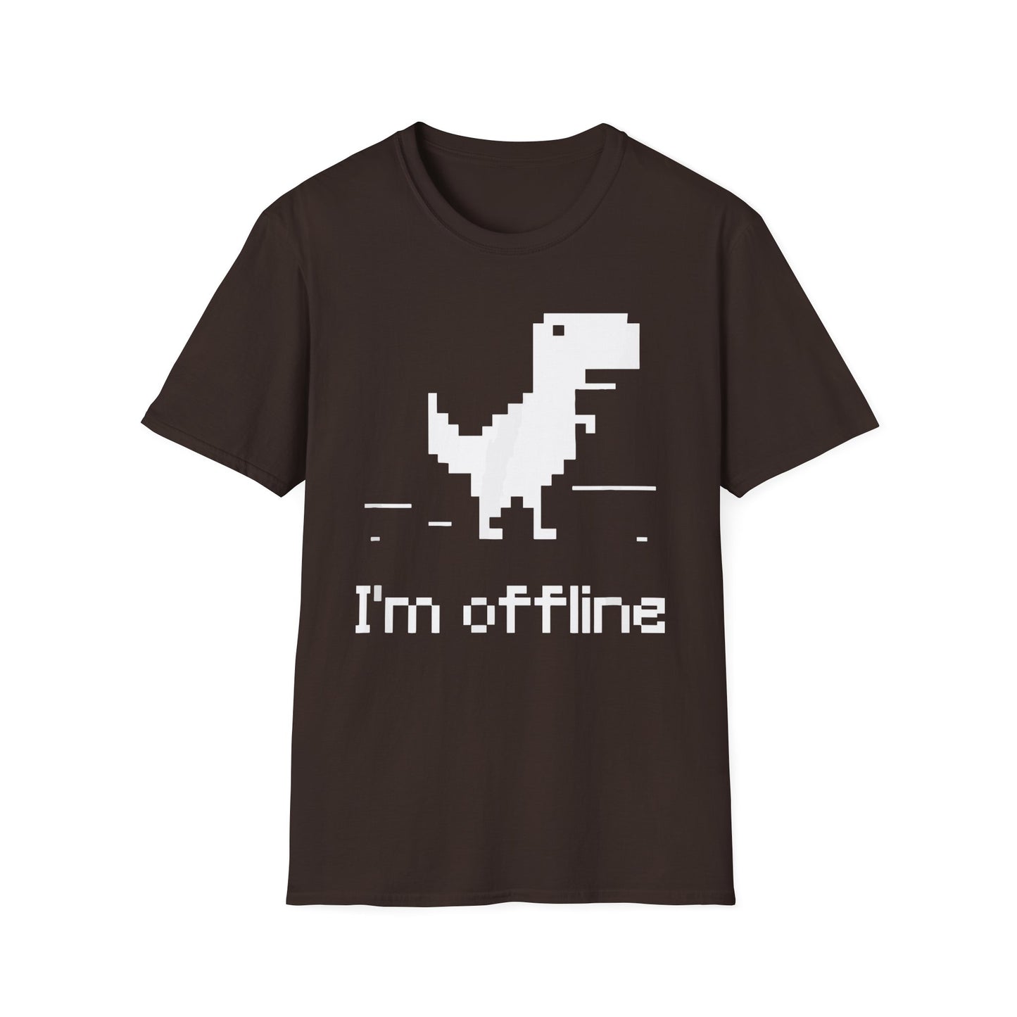 Retro Dinosaur Tee - I'm Offline T-Shirt | Perfect Gift for Gamers, Casual Wear, Retro Design, Birthday Surprise, Fun Gift Dark Chocolate