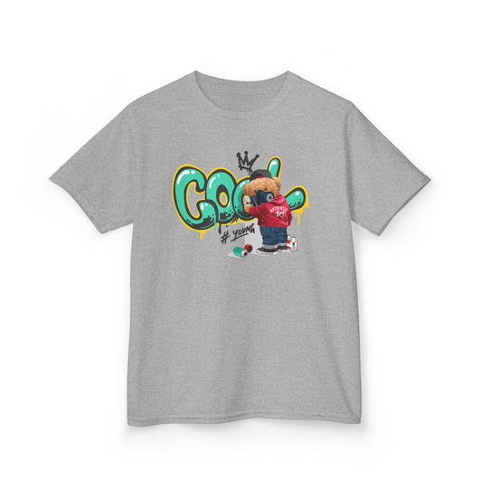 Cool Kids Heavy Cotton Tee, Fun T-Shirt for Children, Street Art Style Tee, Playful Graphic Shirt, Perfect for Birthdays and Everyday Wear Sport Grey