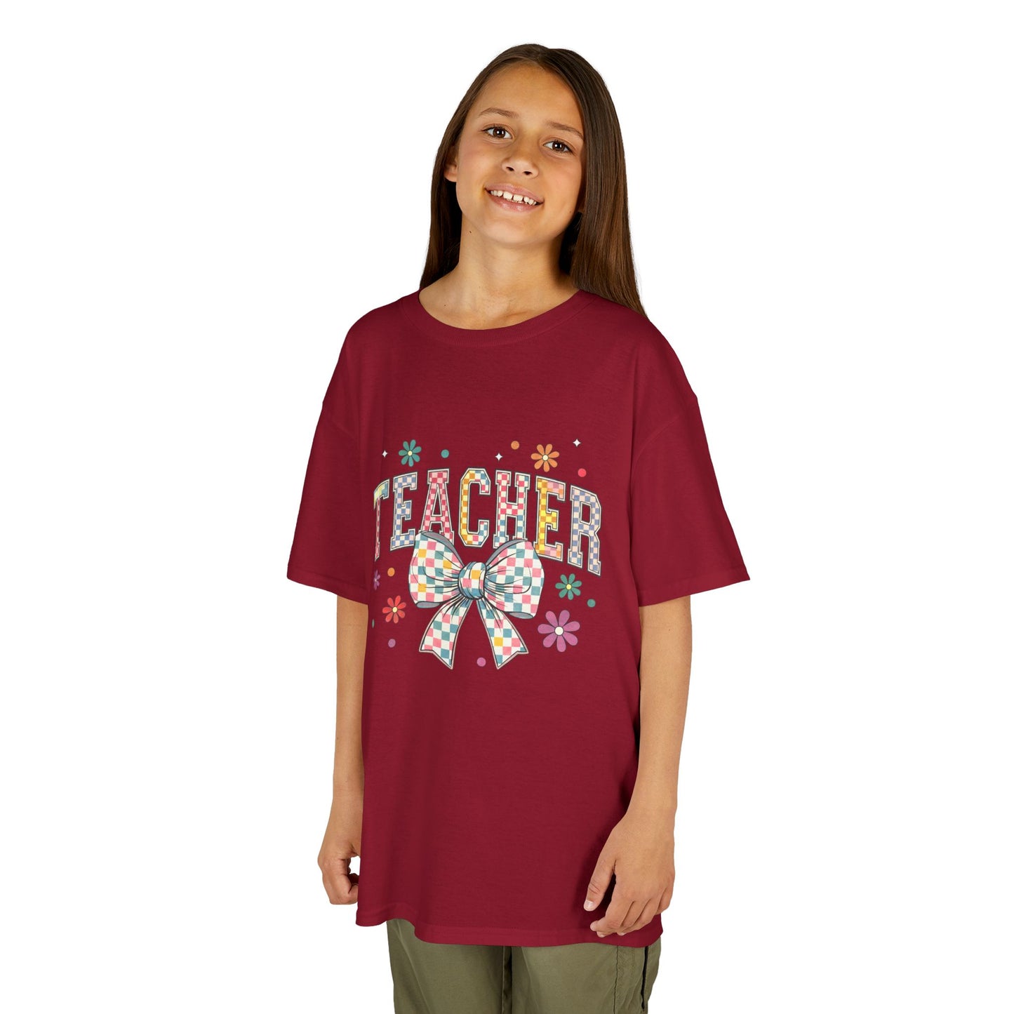 Teacher Kids Tee with Colorful Bow Design, Perfect for Back to School, Teacher Appreciation, Birthday Gift, Fun Classroom Wear