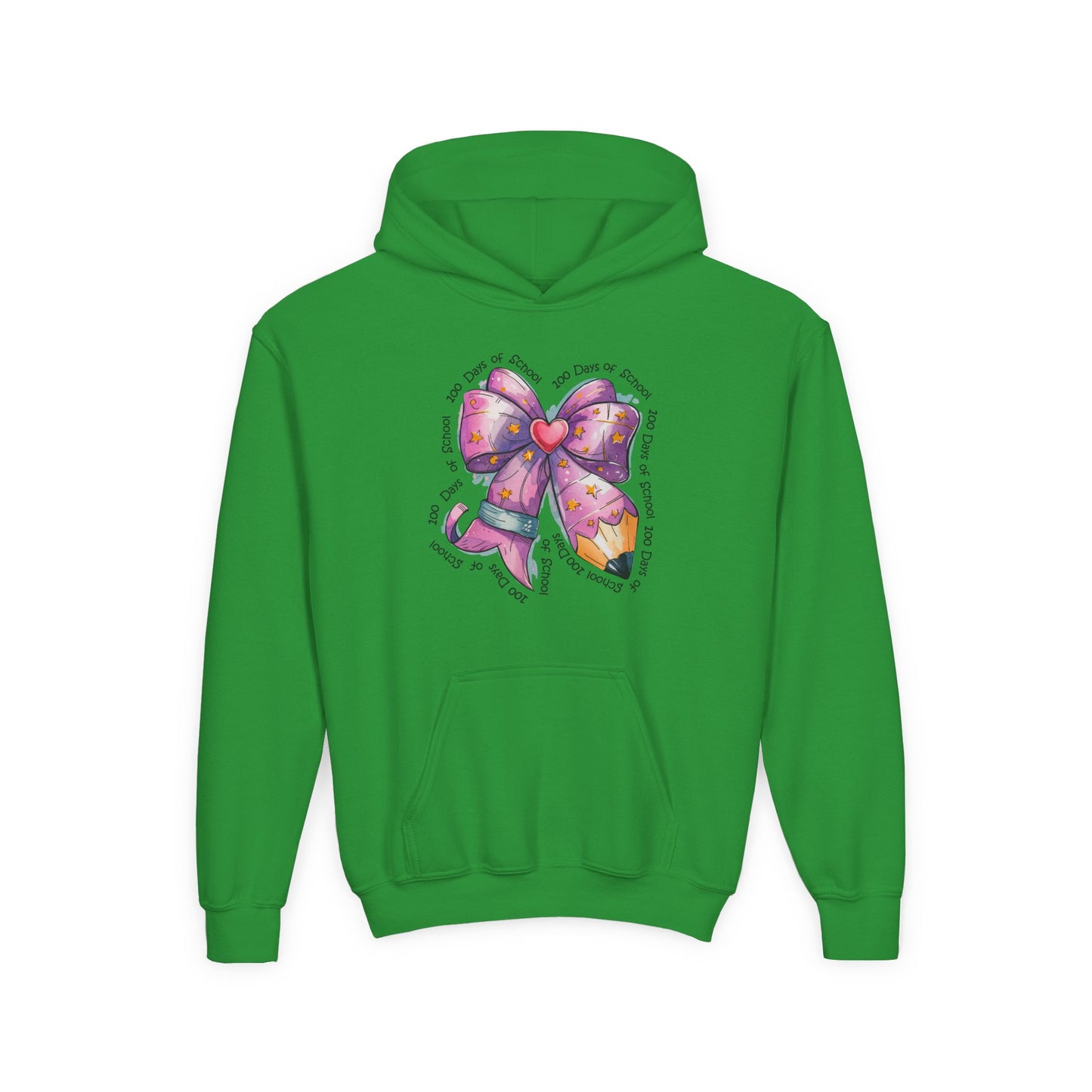 Heartfelt Bow Youth Hoodie - Cute Gift for Kids, Stylish Sweatshirt for Birthday, Back to School, Holiday, Everyday Wear Irish Green