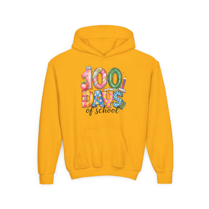 100 Days of School Youth Hoodie, Celebrate Achievement Sweatshirt, Fun Kids Apparel, School Milestone Gift, Classroom Celebration Wear Gold