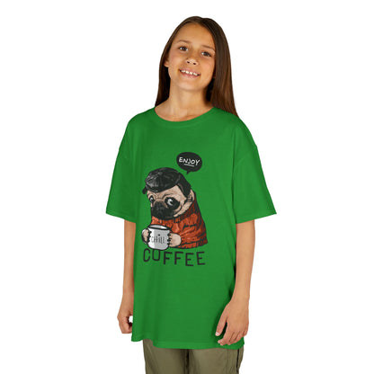 Coffee Lover Kids Tee, Cute Animal T-Shirt, Perfect Gift for Birthdays & Holidays, Funny Dog Design, Comfortable Everyday Wear