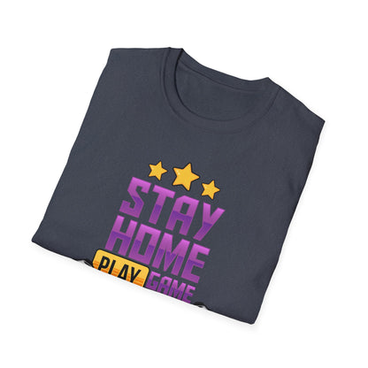 Stay Home Play Game Unisex Softstyle T-Shirt, Gamer Gift, Video Game Tee, Casual Wear, Birthday Present, Gaming Apparel