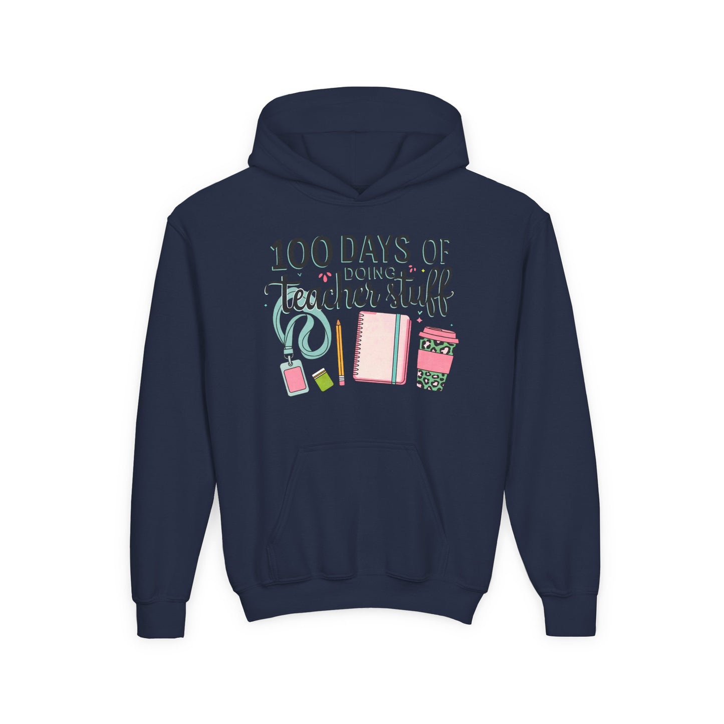 Teacher Appreciation Youth Hoodie, Perfect for School Days, Gifts for Educators, 100 Days of Teacher Stuff, Cozy Classroom Wear, Fun Navy