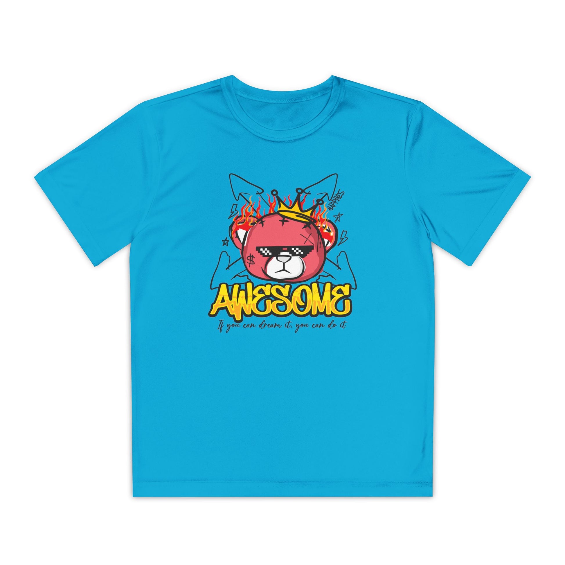 Awesome Youth Competitor Tee - Bear Fun Sports Shirt, Great for Birthdays, Competitions, Summer Camps, and Everyday Adventures Atomic Blue