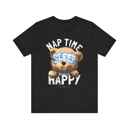Nap Time Happy Hour Tee, Cute Bear Tee, Unisex Casual Shirt, Gift for Nappers, Relaxation Apparel, Fun Sleepwear