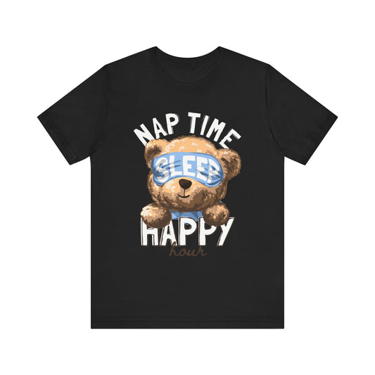 Nap Time Happy Hour Tee, Cute Bear Tee, Unisex Casual Shirt, Gift for Nappers, Relaxation Apparel, Fun Sleepwear