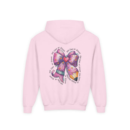 Heartfelt Bow Youth Hoodie - Cute Gift for Kids, Stylish Sweatshirt for Birthday, Back to School, Holiday, Everyday Wear Light Pink