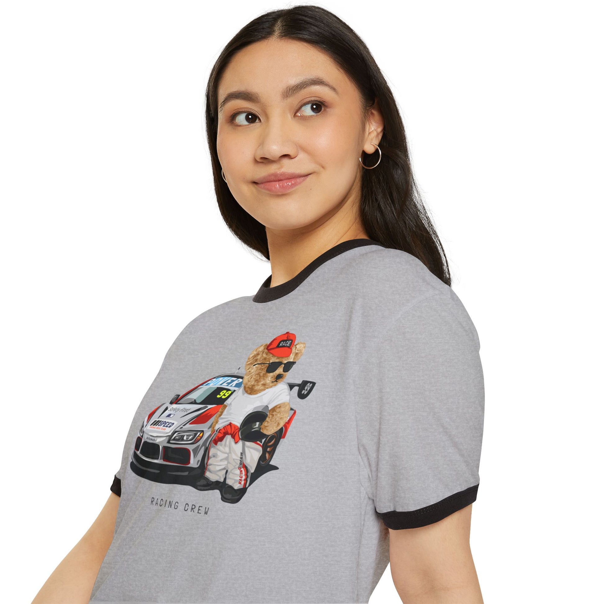 Racing Bear Unisex Cotton Ringer T-Shirt - Funny, Casual Wear, Gift for Car Lovers, Birthday Gift, Motorsport Apparel