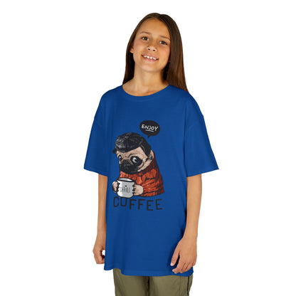 Coffee Lover Kids Tee, Cute Animal T-Shirt, Perfect Gift for Birthdays & Holidays, Funny Dog Design, Comfortable Everyday Wear