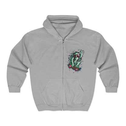 Skateboarding Mummy Zip-Up Hoodie | Soft Fleece Graphic Sweatshirt Sport Grey