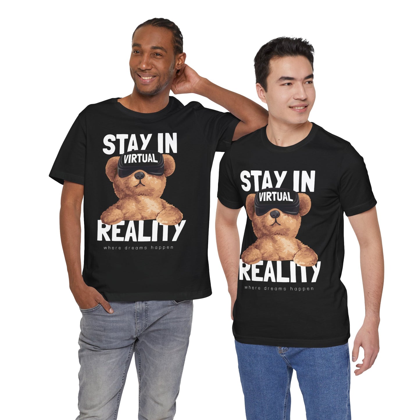 Stay in Virtual Reality Tee, Fun T-Shirt, Cute Bear Graphic Tee, Gamer Gift, Unisex Jersey Short Sleeve Shirt, Playful Casual Wear