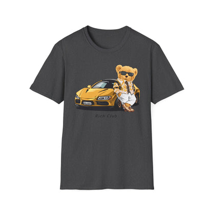 Luxury Lifestyle Bear T-Shirt, Vintage Car Tee, Unisex Graphic Shirt, Cool Fashion Apparel, Gift for Car Enthusiasts Dark Heather