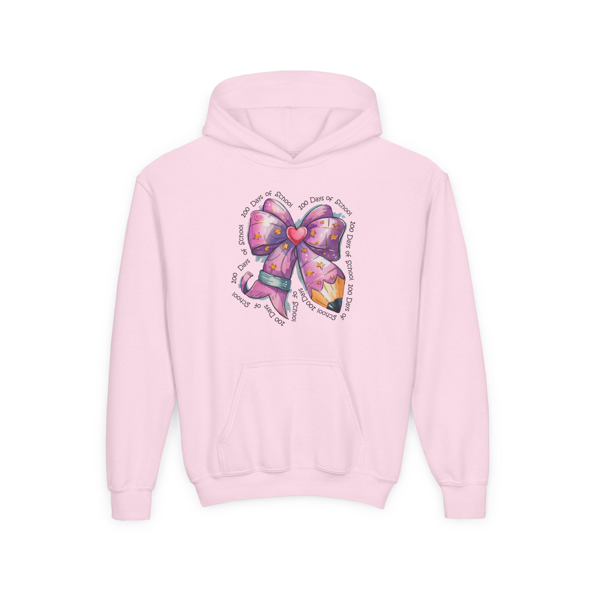 Heartfelt Bow Youth Hoodie - Cute Gift for Kids, Stylish Sweatshirt for Birthday, Back to School, Holiday, Everyday Wear