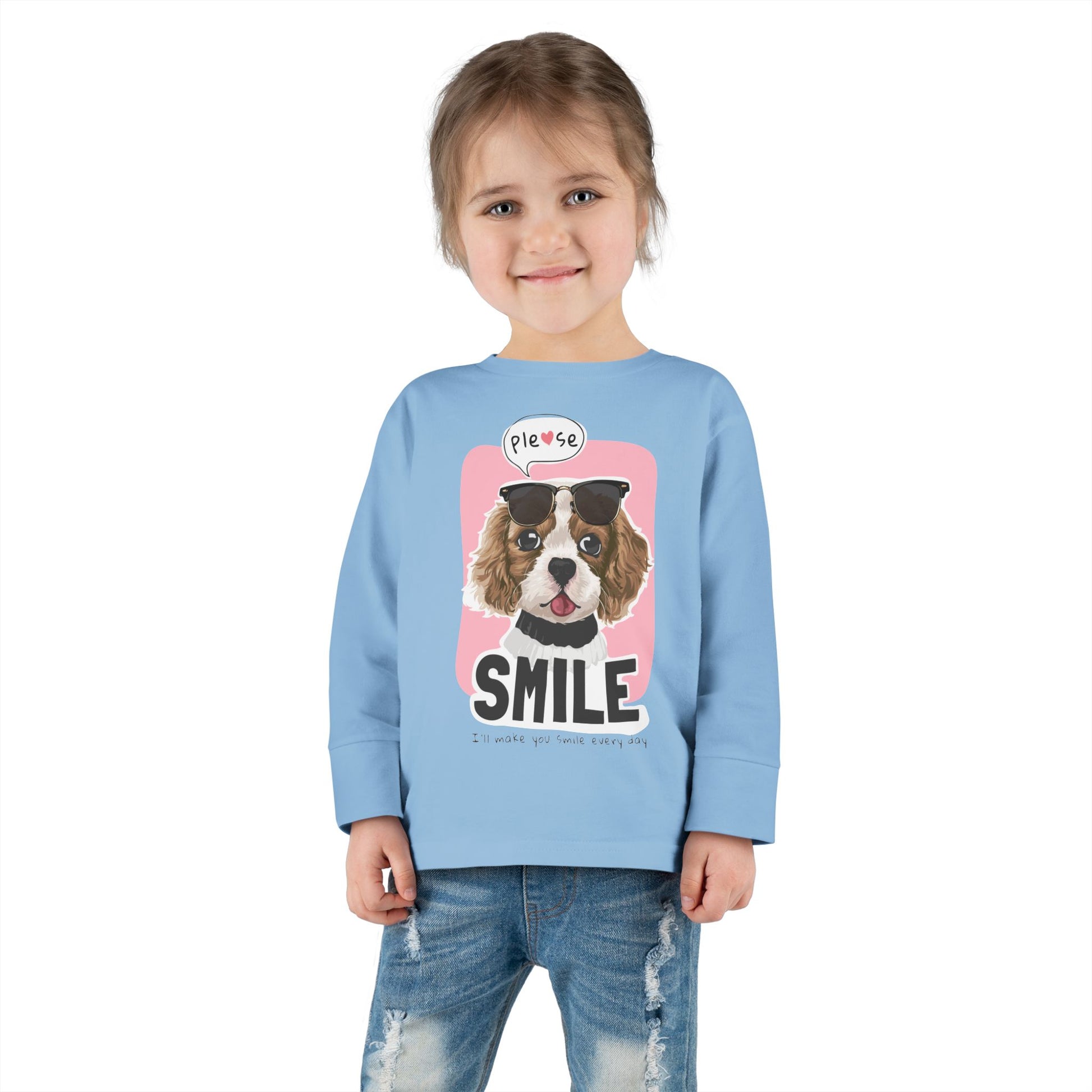 Toddler Long Sleeve Tee with Adorable Dog Design, Cute Kids Shirt, Birthday Gift, Pet Lovers Apparel, Everyday Wear