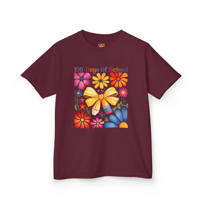 Colorful 100 Days of School Kids Tee, Flower Print T-Shirt for Students, End of Year Celebration Shirt, Fun School Day Wear, Gift for Kids Maroon