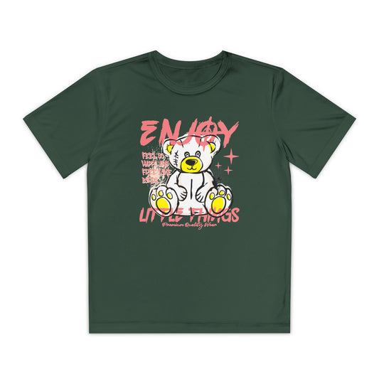 Youth Graphic Tee - 'Energy' Bear Design | Fun, Trendy T-Shirt for Kids, Birthday Gift, Everyday Wear, Cool Summer Style Forest Green