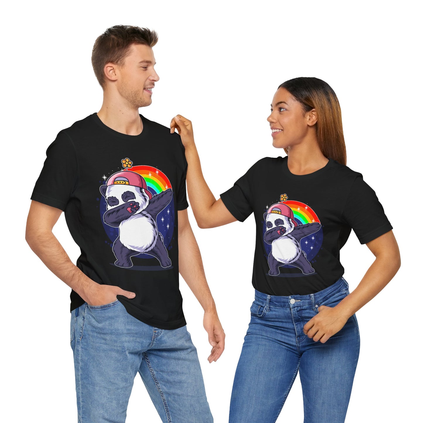 Playful Panda Tee - Unisex Jersey Short Sleeve T-Shirt, Cute Animal Shirt, Casual Everyday Wear, Gift for Panda Lovers, Fun Rainbow Design
