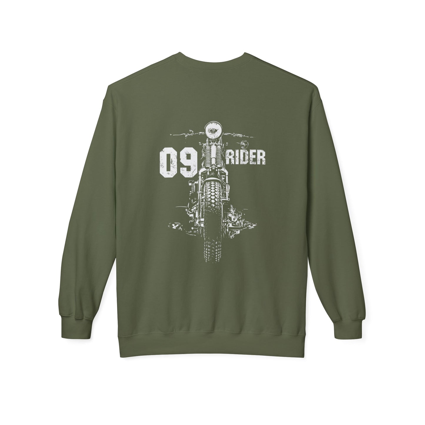 Retro Unisex Fleece Crew Sweatshirt - 09 Rider Design, Cozy Apparel, Gift for Bikers, Streetwear, Festival Wear, Everyday Comfort