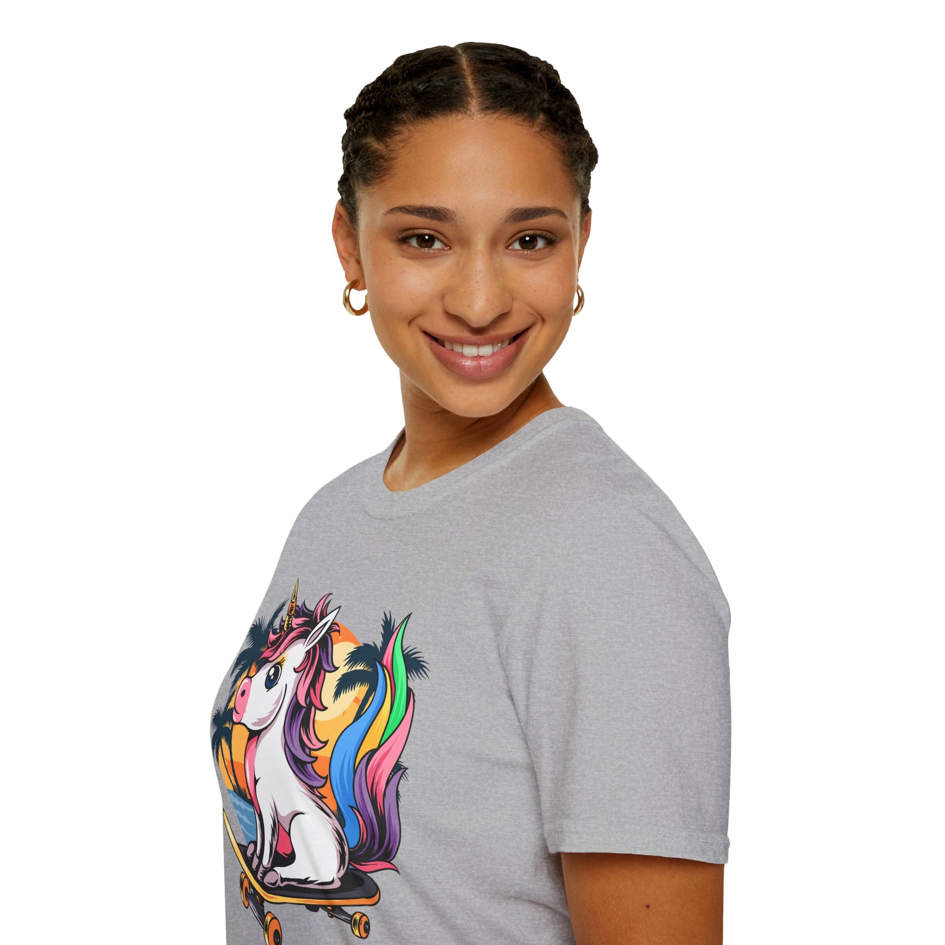 Skateboarding Unicorn T-Shirt, Cute Graphic Tee for Teens, Fun Summer Wear, Gifts for Unicorn Lovers, Beach Day Outfit