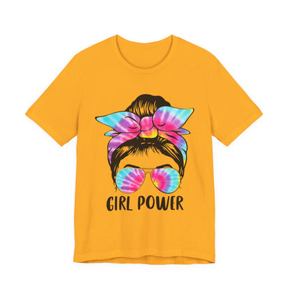 Girl Power Tie-Dye Tee, Unisex Short Sleeve Shirt, Feminist Apparel, Gift for Her, Casual Everyday Wear, Birthday Present Gold