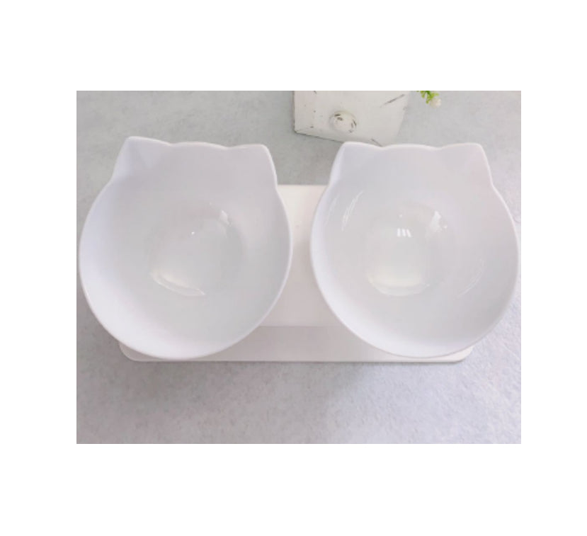 Cat Double Bowl Cat Food Bowl Protects Cervical Vertebra Two white