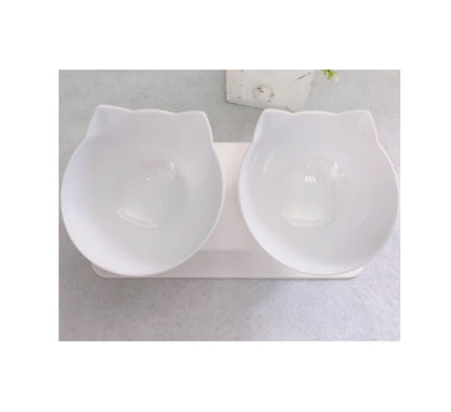 Cat Double Bowl Cat Food Bowl Protects Cervical Vertebra Two white