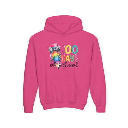 Colorful 100 Days of School Youth Hoodie, Fun School Celebration Sweatshirt, Back-to-School Gift, Kids Fashion, Classroom Style Heliconia