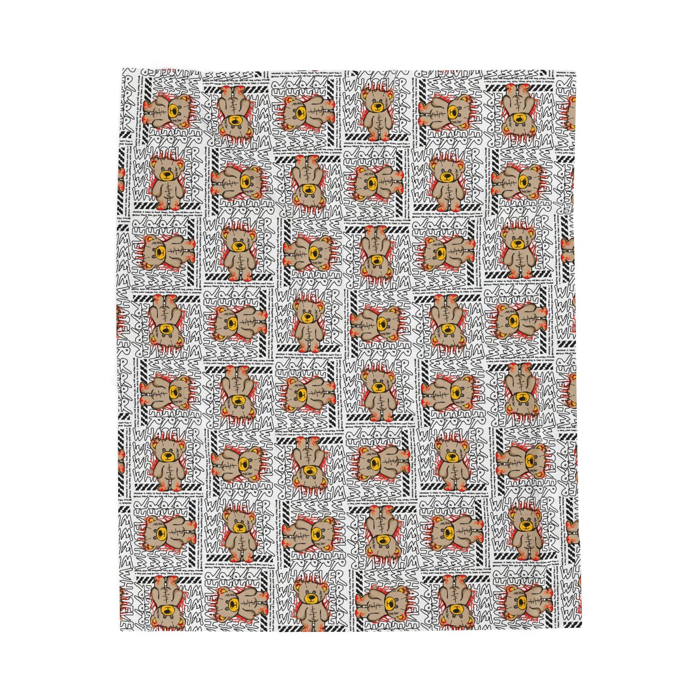 Abstract Art Teddy Bear Graphic Velveteen Plush Blanket – Soft Throw for Modern Home Decor – Urban Tribal Style Print