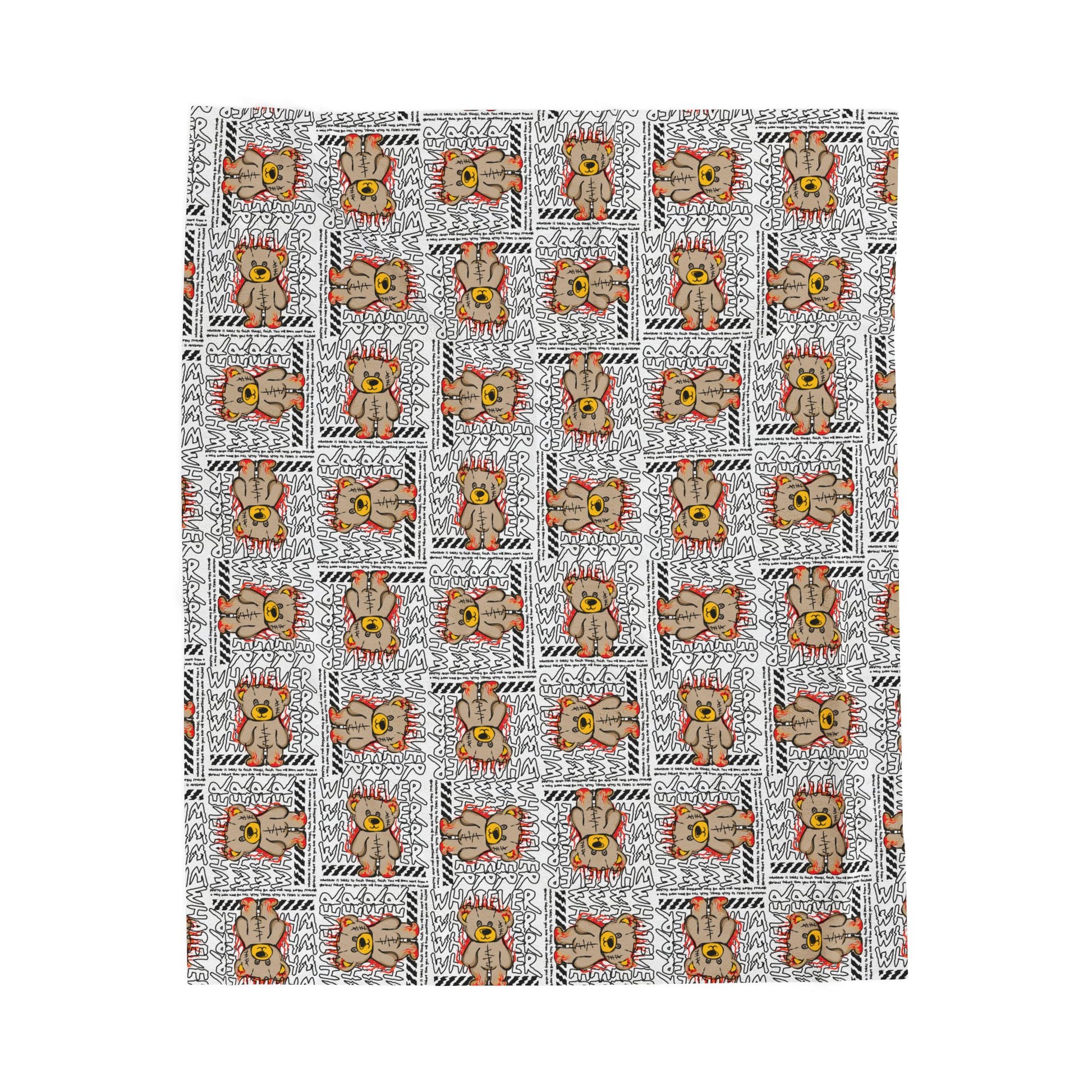 Abstract Art Teddy Bear Graphic Velveteen Plush Blanket – Soft Throw for Modern Home Decor – Urban Tribal Style Print