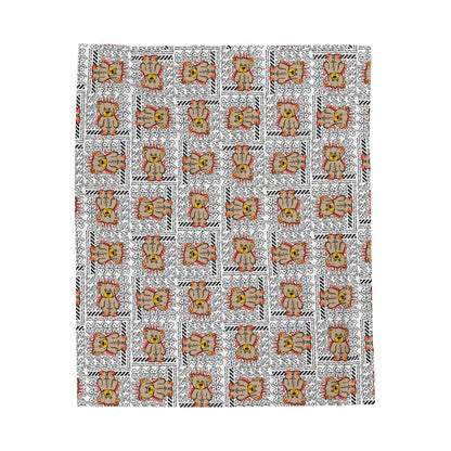 Abstract Art Teddy Bear Graphic Velveteen Plush Blanket – Soft Throw for Modern Home Decor – Urban Tribal Style Print