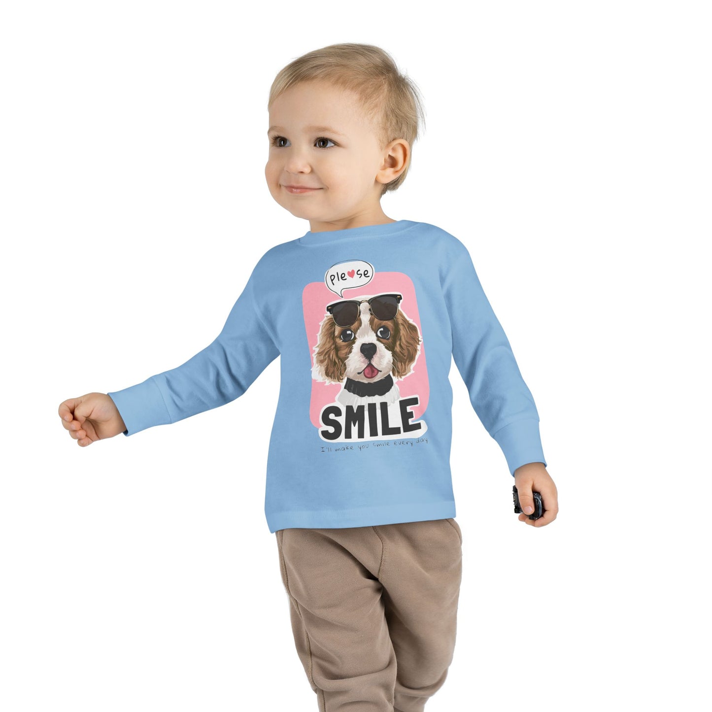 Toddler Long Sleeve Tee with Adorable Dog Design, Cute Kids Shirt, Birthday Gift, Pet Lovers Apparel, Everyday Wear