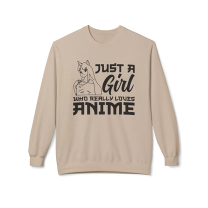 Anime Lover Crewneck Sweatshirt - Just a Girl Who Really Loves Anime, Unisex Casual Apparel, Anime Gift, Cozy Fashion, Fleece Sweater