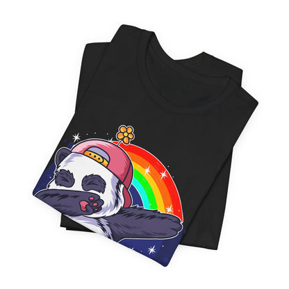 Playful Panda Tee - Unisex Jersey Short Sleeve T-Shirt, Cute Animal Shirt, Casual Everyday Wear, Gift for Panda Lovers, Fun Rainbow Design