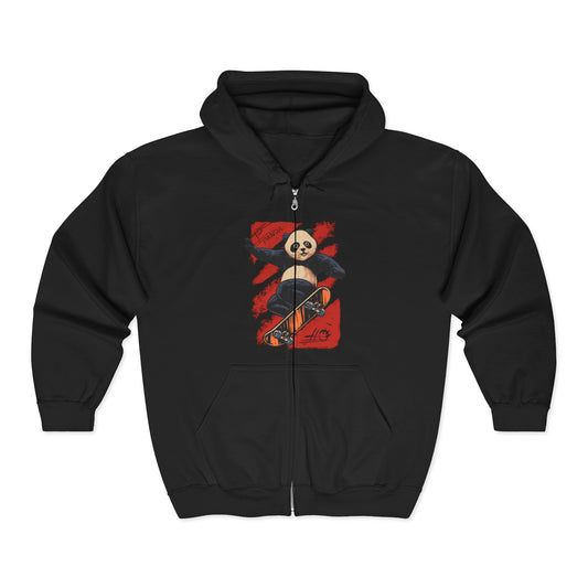 Panda Full Zip Hoodie - Soft and Comfy Unisex Sweatshirt with Reduced Pilling - Embroidery Option Available Black