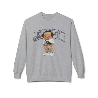 Aesthetic Bear Crewneck Sweatshirt | Cozy Unisex Fleece Top, Casual Wear, Gift Idea, Trendy Fashion, Streetwear Style, Comfortable Layer Sport Grey