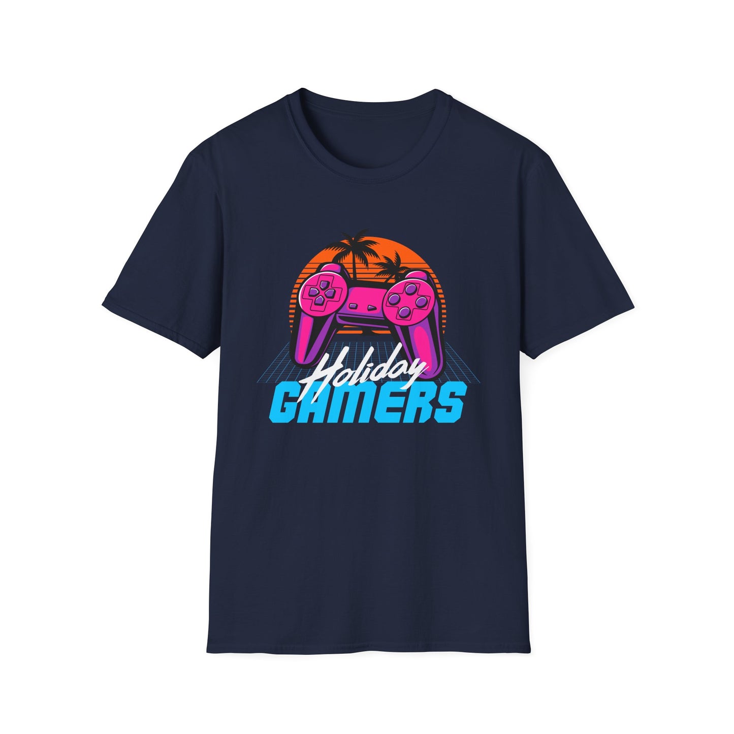 Retro Gamer T-Shirt, Gaming Gift, Unisex Softstyle Tee, Video Game Shirt, Holiday Gamers Apparel, Fun Casual Wear Navy