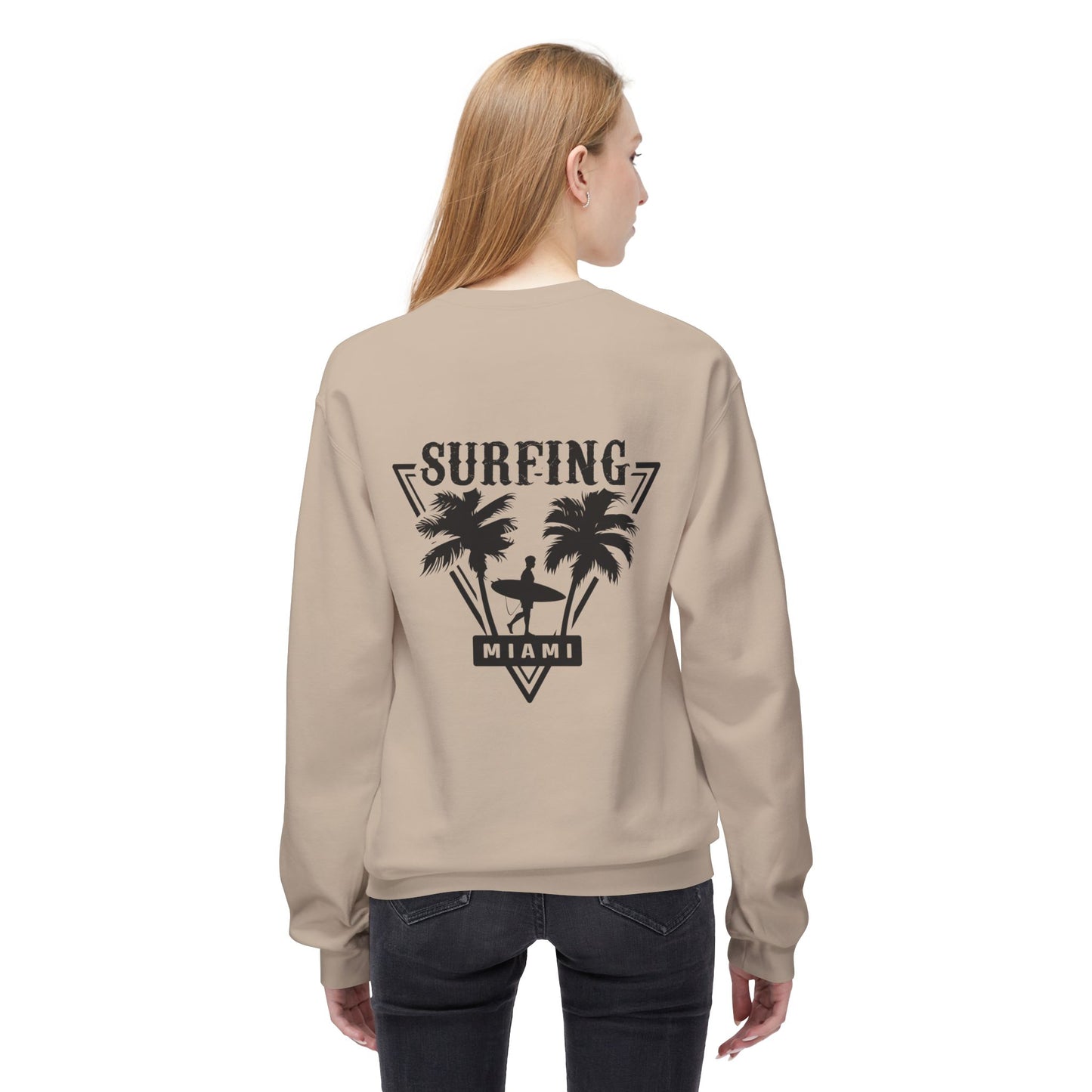 Miami Surfing Sweatshirt, Unisex Sweatshirt, Beach Lover Gift, Casual Layering Piece, Summer Vibes Apparel, Surfing Lifestyle Clothing