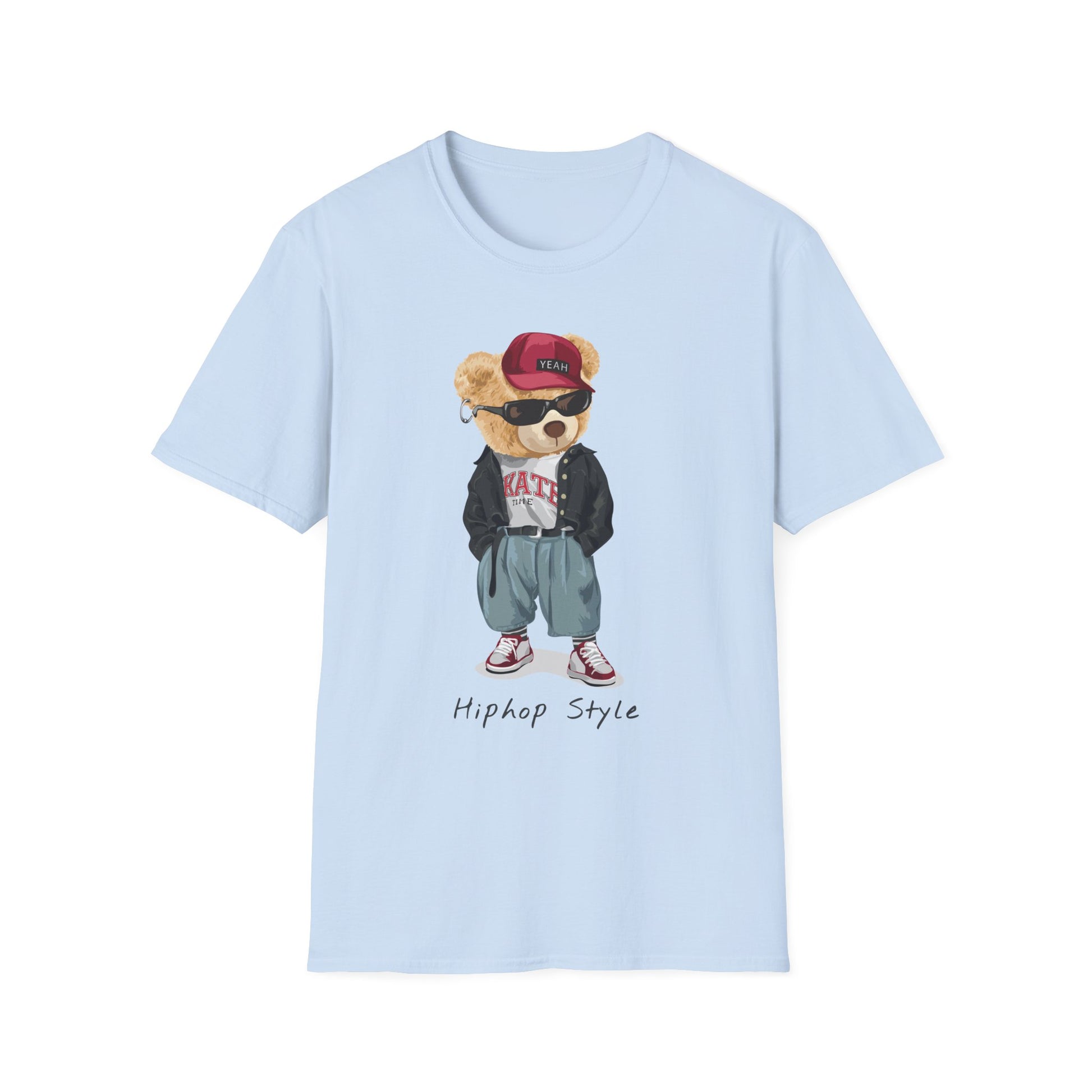 Hip Hop Bear T-Shirt | Cool Graphic Tee, Streetwear, Casual Wear, Gift for Teens, Hip Hop Style Light Blue