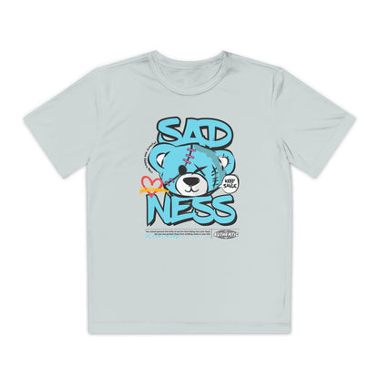 Youth Sadness Bear Tee - Unique Graphic T-Shirt for Kids, Casual Wear, Birthday Gift, Trendy Streetwear, Emotional Support Apparel Silver