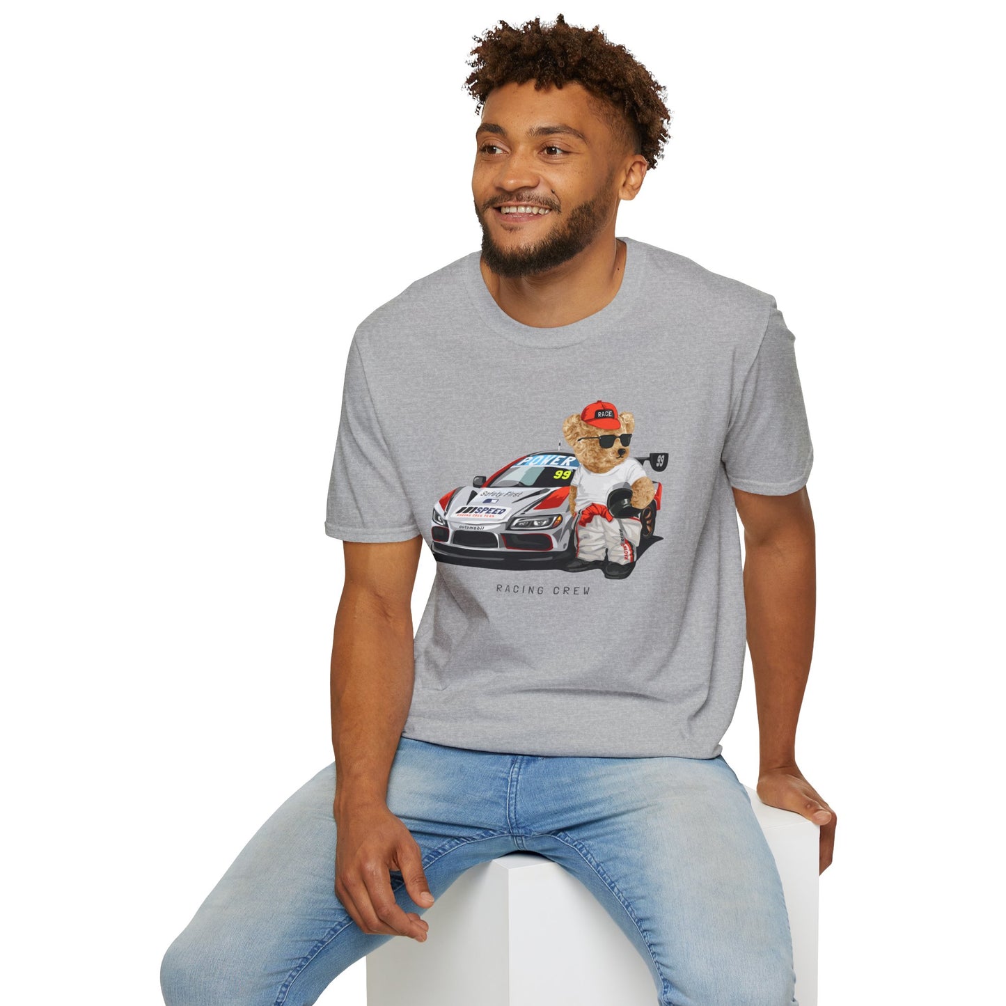 Racing Bear Unisex T-Shirt, Cute Animal Apparel, Car Lovers Gift, Fun Racing Shirt, Gift for Him/Her